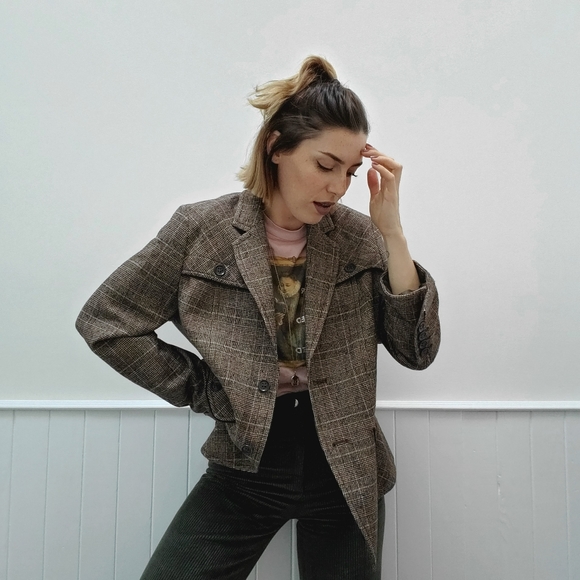 Olsen Wool Brown Plaid Blazer - Picture 1 of 9
